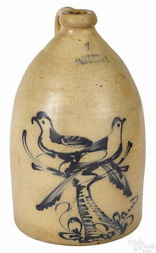 New York four-gallon stoneware jug, 19th c., impressed J.A. & C.W. Underwood Fort Edward N.Y.