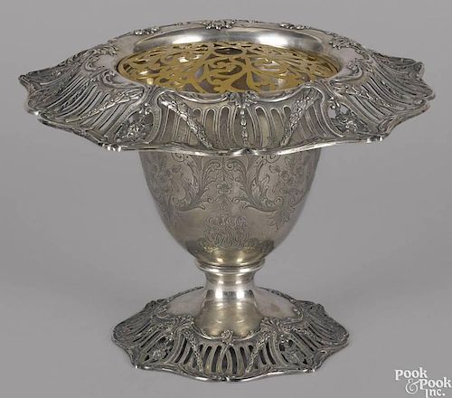 Sterling silver classical centerpiece urn, ca. 1900, 8'' h., 11 1/2'' dia., 34.5 ozt.