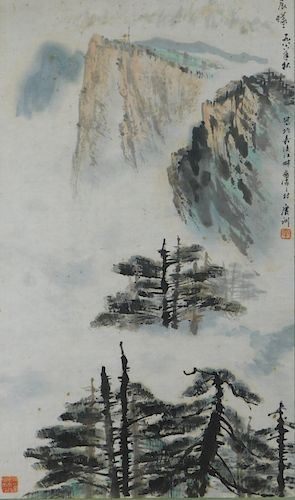 19C. Chinese Mountain Landscape WC Painting