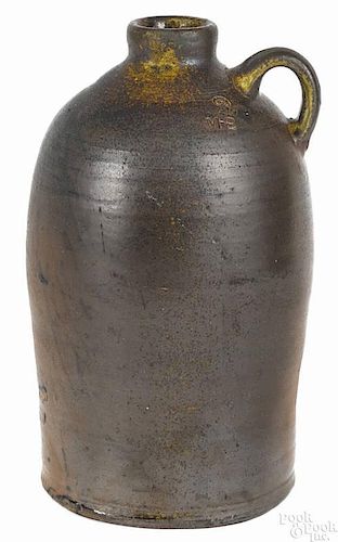 Alabama two-gallon stoneware jug, ca. 1900, by Martin Henry Eckerbusch, with an alkaline glaze