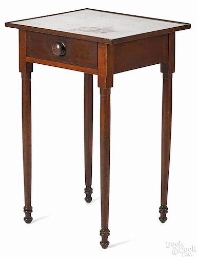 New England Sheraton mixed woods one-drawer stand, ca. 1830, retaining an old red stained surface