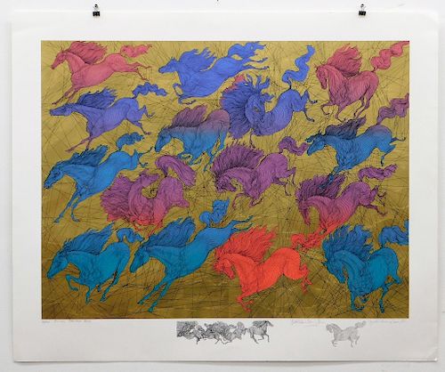 Guillaume Azoulay Quinze Chaveaux Horses Serigraph
