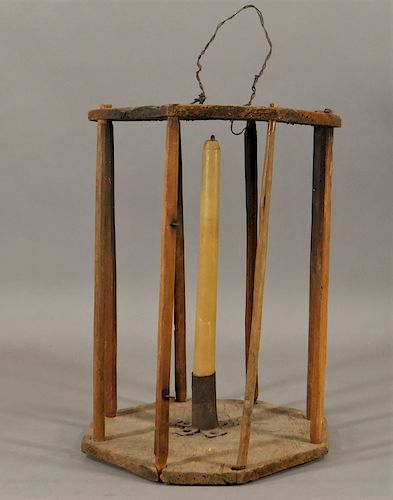 19C Primitive Hanging Wood Candleholder Lantern