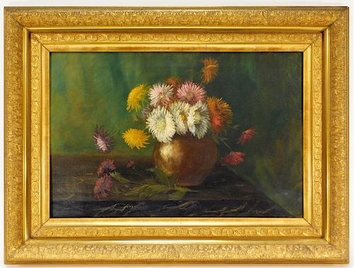 19C Victorian Chrysanthemum Still Life Painting