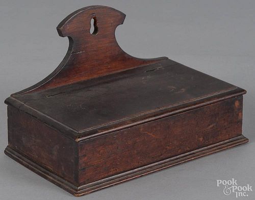 Pennsylvania walnut hanging wall box, 19th c., with a molded lid and base, 5 1/4'' h., 8 1/4'' w.