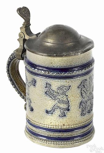 Stoneware mug, early 20th c., with impressed gnome decoration, attributed to Wingender Pottery