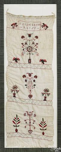 Vibrant Lancaster County, Pennsylvania embroidered and crewelwork show towel