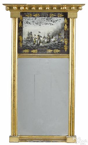 Massachusetts Federal giltwood mirror, ca. 1815, bearing the paper merchants label, inscribed Geo