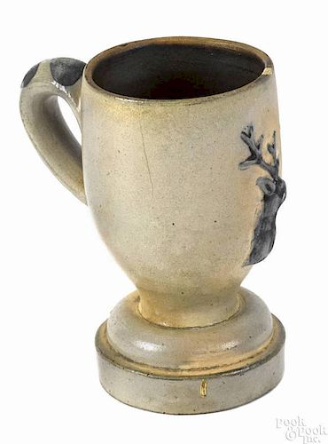 Pennsylvania stoneware cup, 19th c., with applied stag head, attributed to Richard C. Remmey