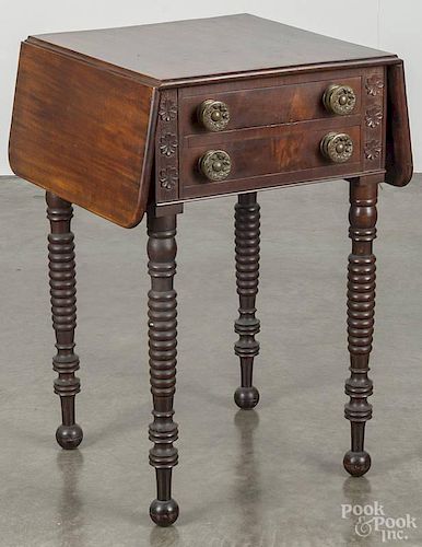 New England Sheraton mahogany work stand, ca. 1820, 29 1/4'' h., 18'' w.