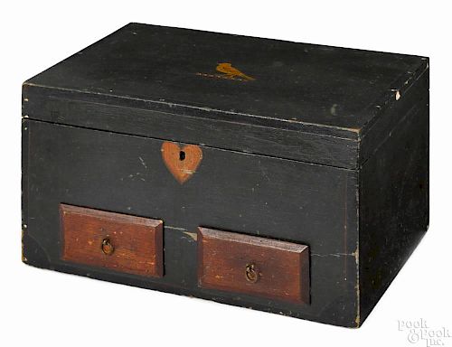 Pennsylvania painted poplar dresser box, mid 19th c., retaining its original green surface