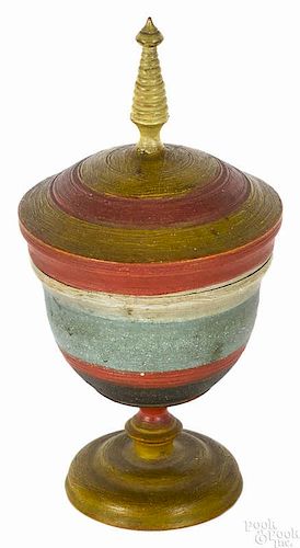 Mahantongo Valley, Pennsylvania turned and painted poplar saffron cup, 19th c.