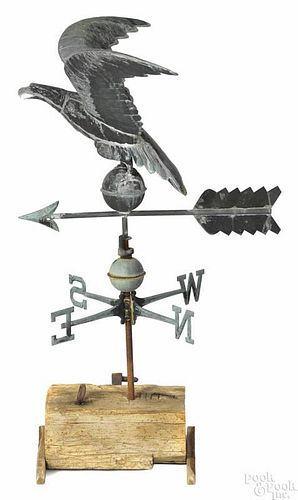 Full-bodied copper eagle weathervane, late 19th c., with directionals, retaining an old verdigris