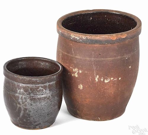 Two Pennsylvania redware crocks, 19th c., impressed John Bell Waynesboro and John Bell