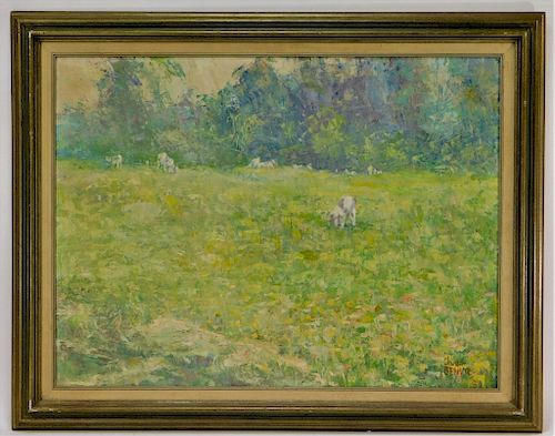 Chris Benvie Impressionist Meadow O/B Painting