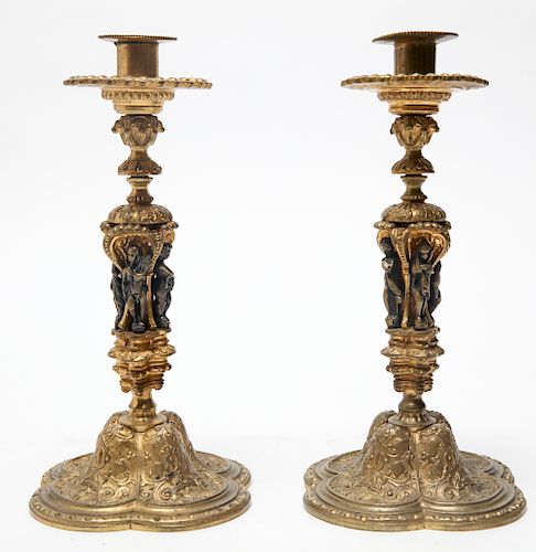 Neoclassical Gilt Bronze Figural Candlesticks Pr