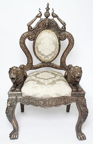 Anglo-Indian Silver-Clad Throne Chair, 19th C.