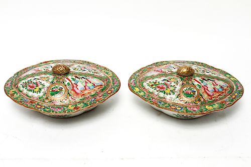 Chinese Export Rose Medallion Covered Dishes Pr
