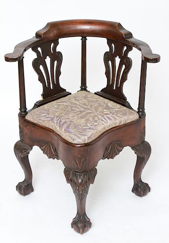 Victorian Carved Wood Corner Chair, Early 20th C.