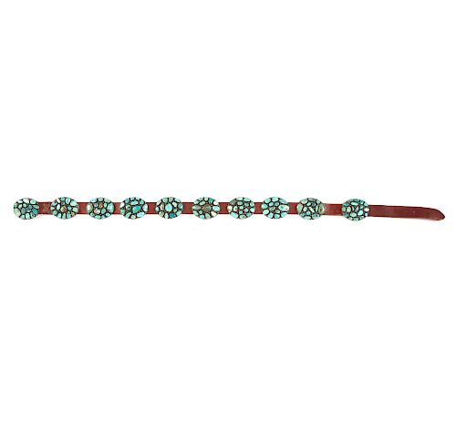 Navajo Sterling and Cluster Turquoise Ten Concho Belt, 23 ozt