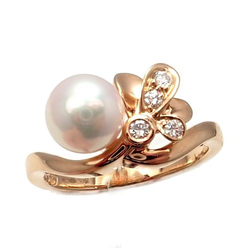 Mikimoto 18k Yellow Gold Dandelion Diamond Pearl Ring