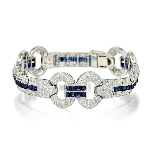 A Platinum Diamond and Sapphire Bracelet