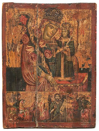 Russian Christian Icon Antique, Polychrome & Gilt