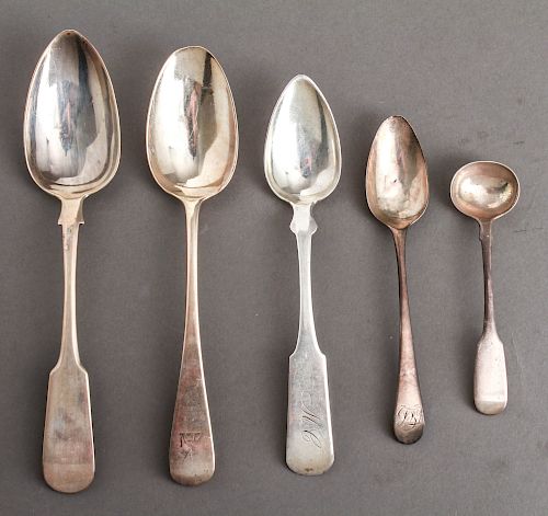 English Silver Spoons, Group of 5