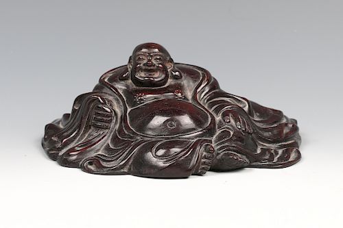 FINELY CARVED CHINESE ZITAN BUDAI FIGURE