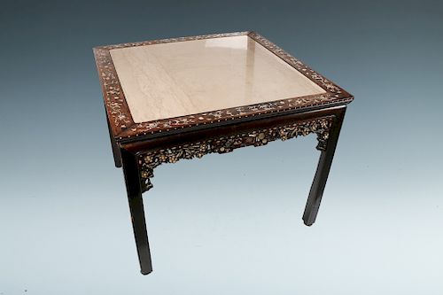 RADEN MARBLE INLAID ROSEWOOD TABLE, LATE QING DYNASTY