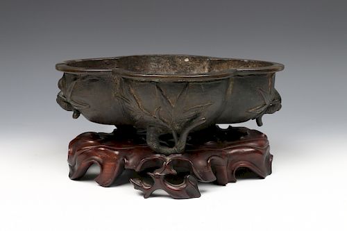 CHINESE BRONZE CENSER WITH FITTED STAND, MID QING DYNASTY