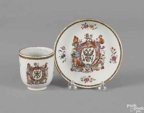 Chinese export porcelain cup and saucer, 18th c., decorated with the arms of the Angle Prussian So