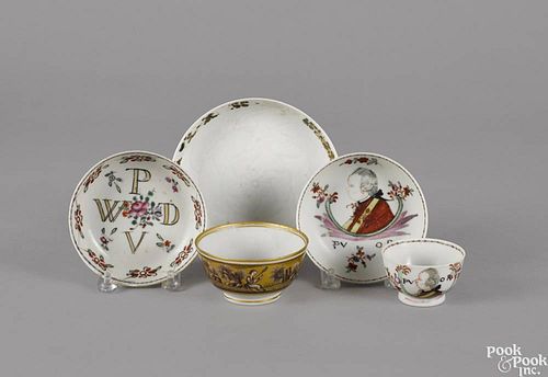 Five Chinese export porcelain Dutch market teawares, 18th c., to include cups and saucers, with a