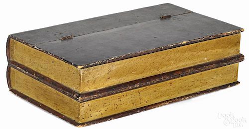 Carved and painted double book-form box, 19th c., retaining its original polychrome surface