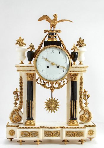 Neoclassical White Marble & Ormolu Mantel Clock