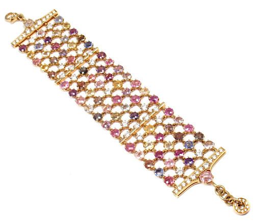 Bulgari 18k Gold Diamond Color Sapphire Link Bracelet