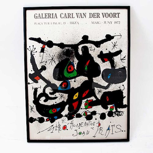 Joan Miró. Homentage a Joan Prats. Litografía sin número de tiraje. Poster de la exposición para la Galería Carl vad der Voort, Ibiza.