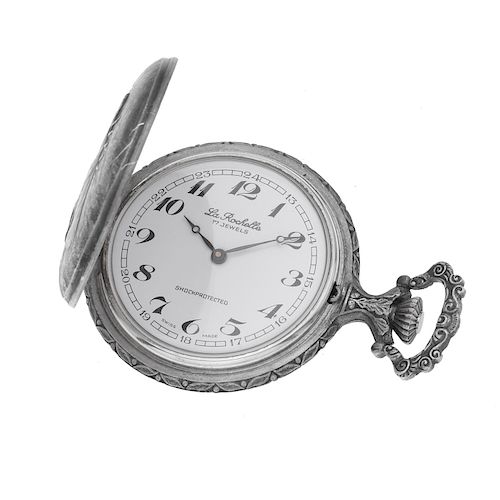 Reloj de bolsillo La Rochelle. Movimiento manual. Caja en acero. Carátula color blanco.