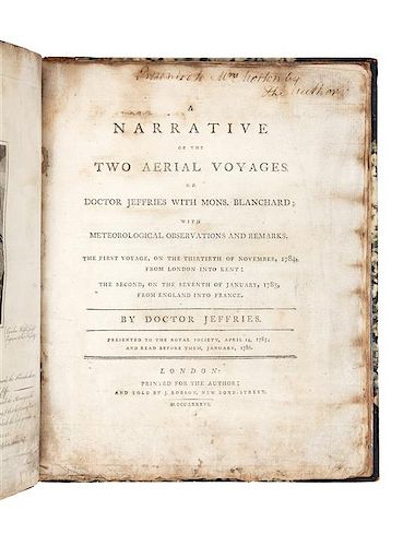 * JEFFRIES, Dr. John (1745-1819). A Narrative of Two Aerial Voyages of Doctor Jeffries with Mons. Blanchard; with Meteorological