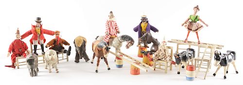 Nice Lot of Early Schoenhut Humpty-Dumpty Circus Figure Set in Wooden Box.