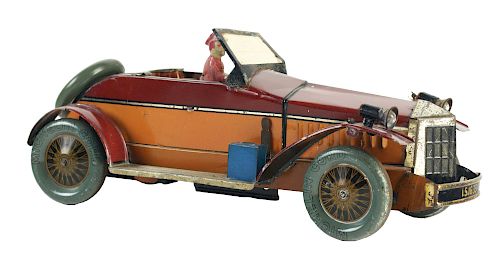 Early English Tin Litho Wind Up Roadster Automobile. 