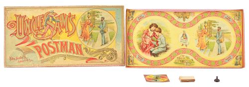 Early Milton Bradley Uncle Sam's Postman Game. 