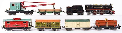 Lot of 8: Lionel Standard Gauge No. 390E Locomotive and Freight Cars.