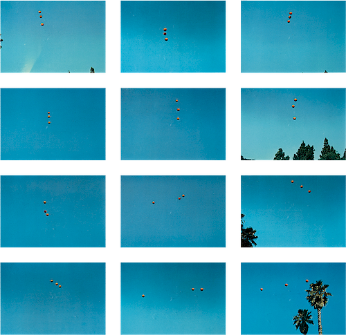 John Baldessari, 12 works: Throwing three balls in the air to get a straight line (best of thirty-six attempts), 1973