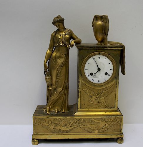 French Bronze Figural Mantle Clock Sgd Thomas A
