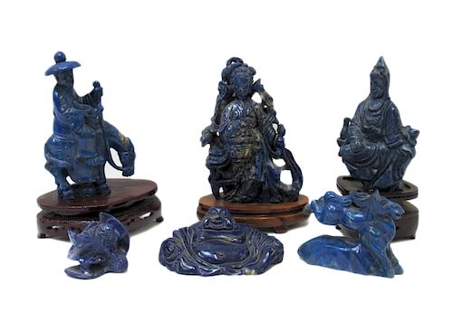 Group of 6 Carved Lapis Lazuli Figures.