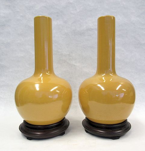 Pair of Modern Mustard Yellow Bottle Vases.