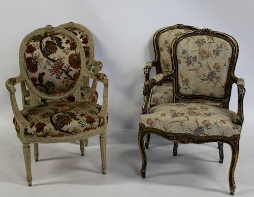 Two Pairs of Louis XV Style Arm Chairs