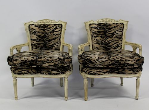 Pair Of Vintage Louis XV1 Style White Painted
