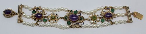JEWELRY. Antique Pearl and Amethyst Bracelet.